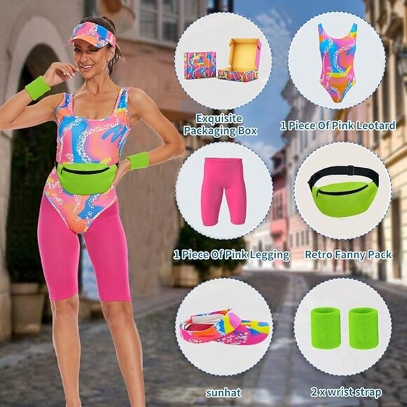 80s Workout Costume for Women's Halloween 5Pcs Set - Picture 2 of 2